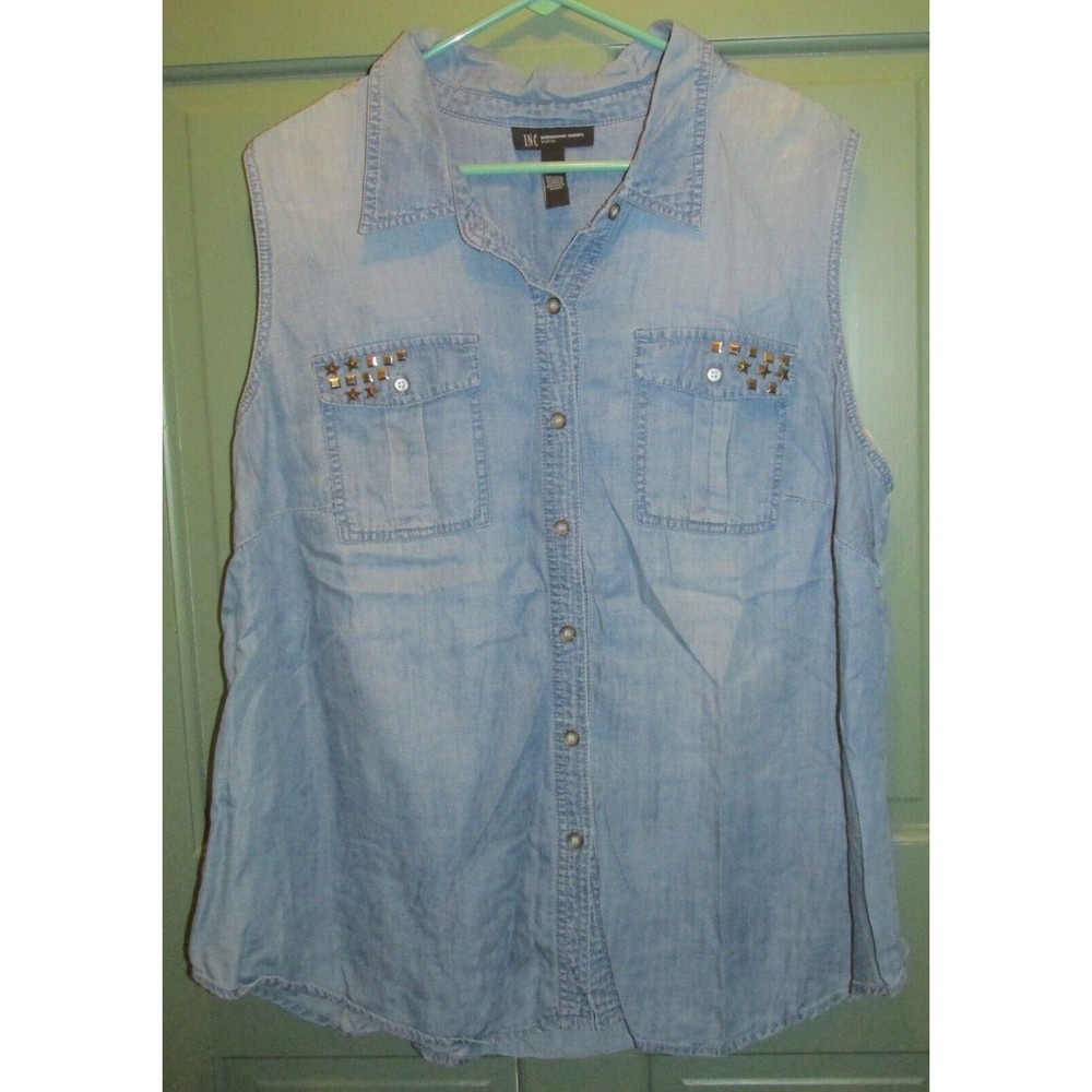 INC International Concepts Women's Plus Blue Studded Sleeveless Blouse Size 18W